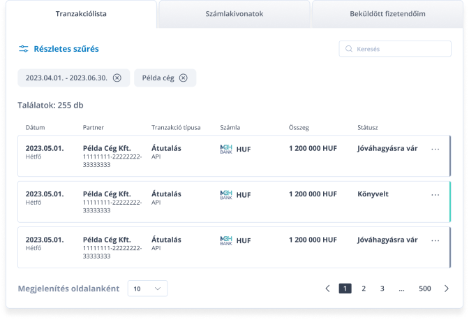Tranzakció lista